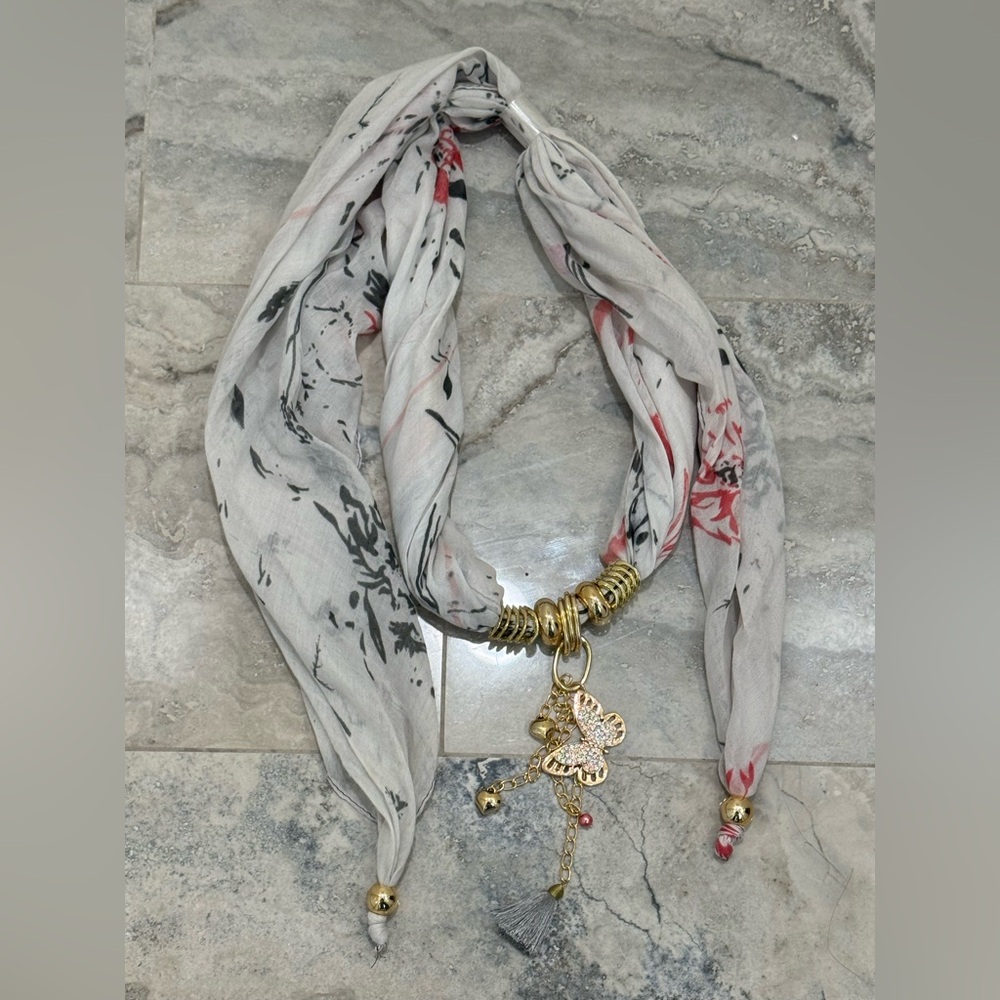 Elegant Floral Scarf with Gold Accents - Picture 1 of 4